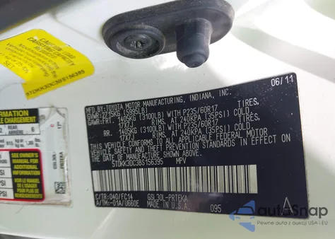 2011 Toyota Sienna Le V6 z USA, uszkodzony, nr VIN 5TDKK3DC3BS156395